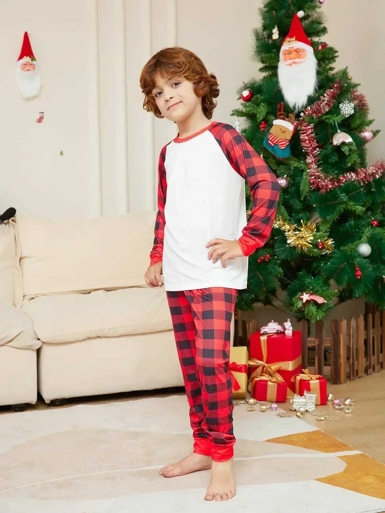 2024 New Plain Christmas Pajama Set for Adults Children Babies and Dogs Matching Clothing DIY Soft Loose Pajamas Home Appearance Pajamas W241015
