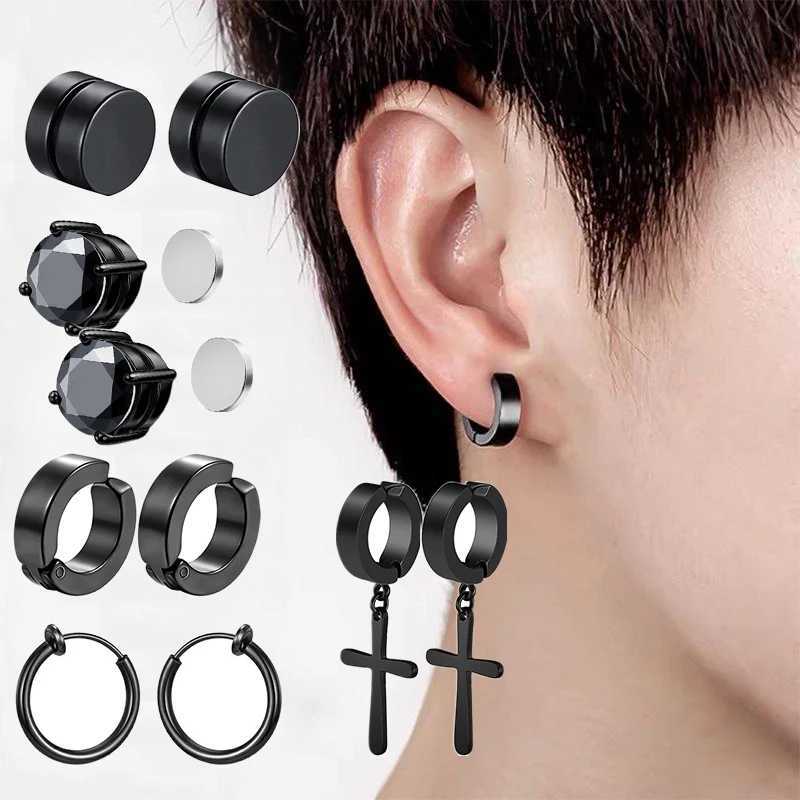 1/10 pair stainless steel non perforated magnetic stud earrings unisex CZ magnetic ear clip womens and mens punk hip-hop earring set W241017