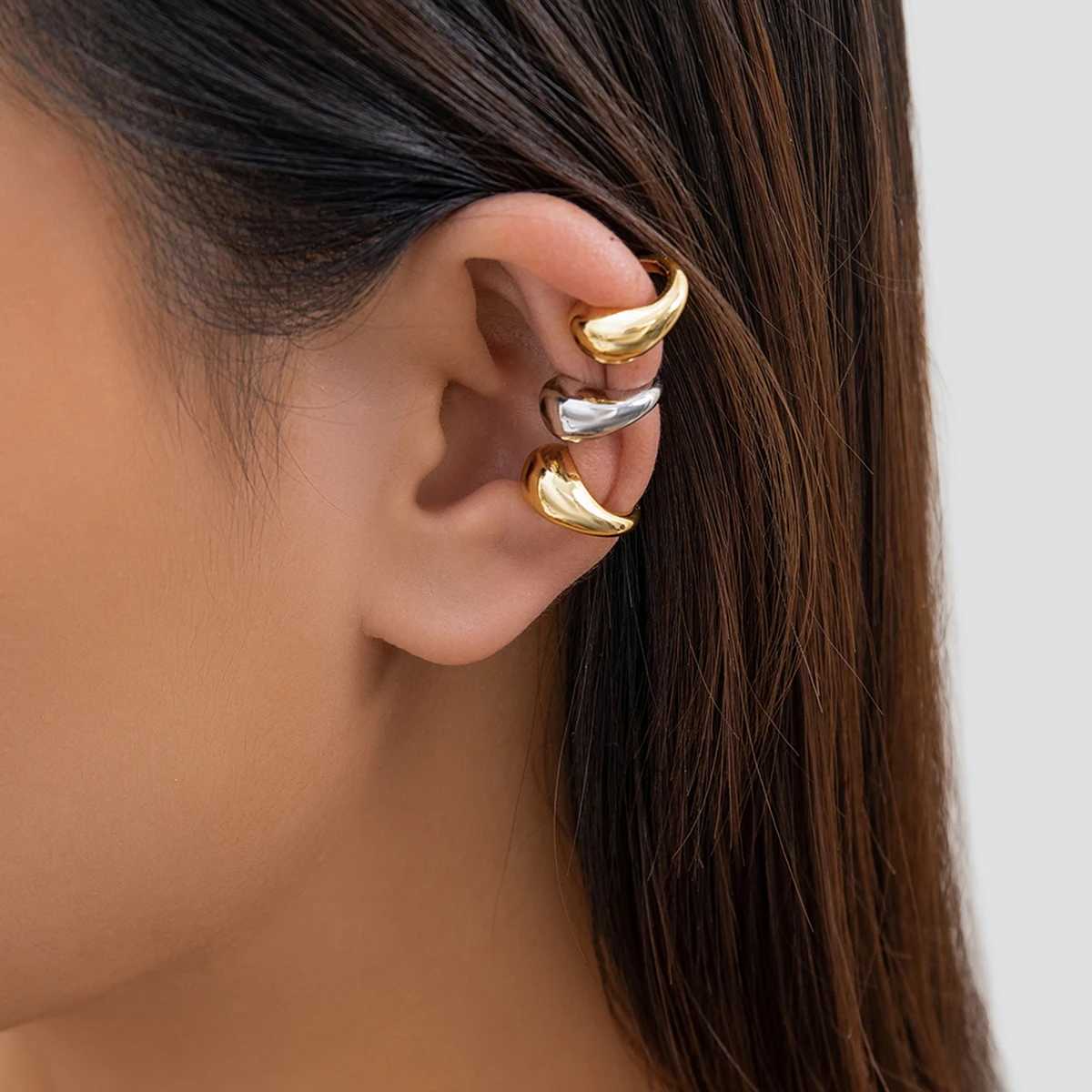 Salicon 1 Punk Droplet Half Air Clip Earrings Gothic C-shaped Earrings Cuff Stud Thick Earrings Suitable for Womens Party Jewelry Gifts W241017