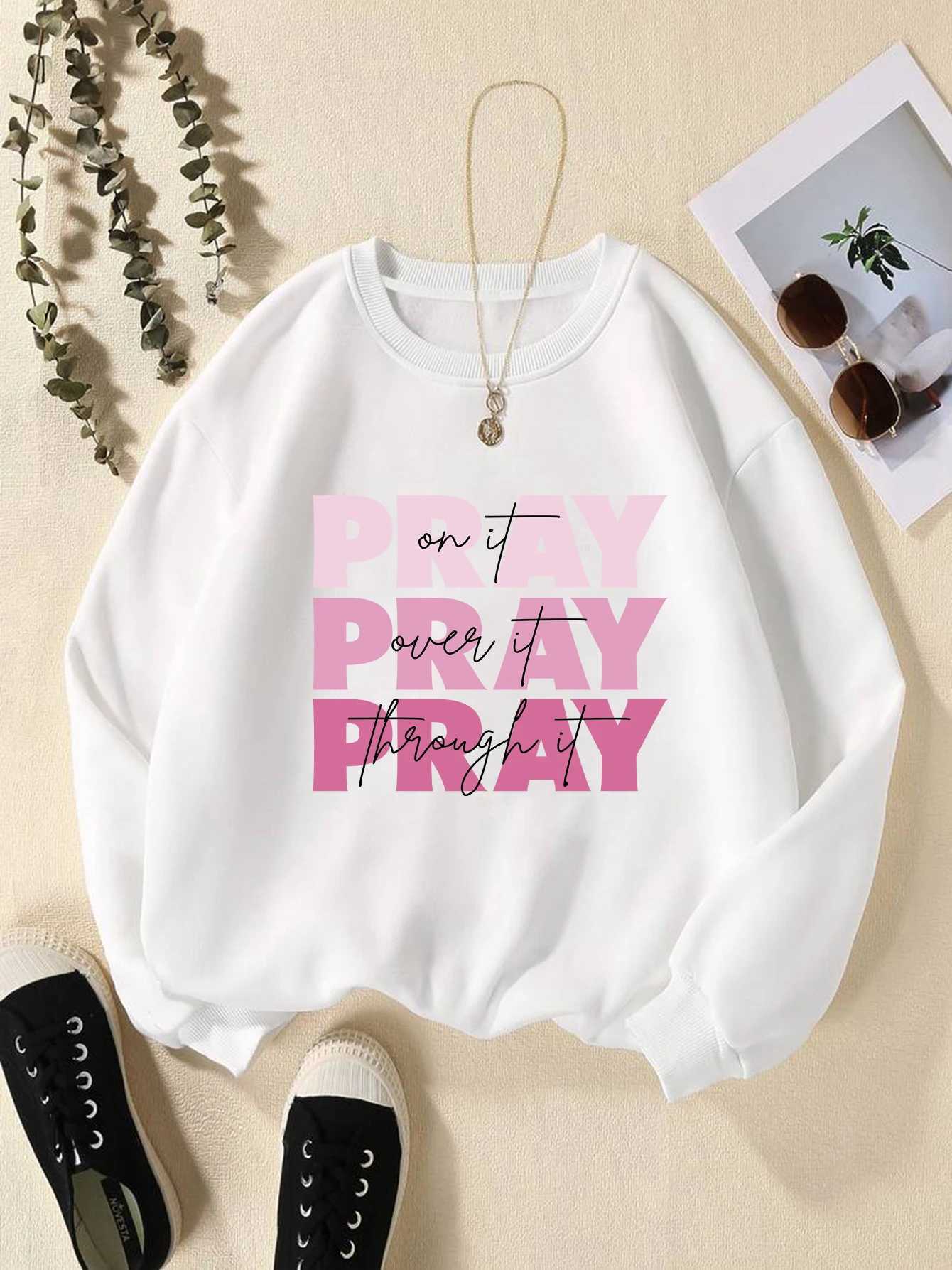 Womens Print Thermal Lined Crew Neck Loose Pullover Long Sleeve Plus Velvet SweatshirtX241016