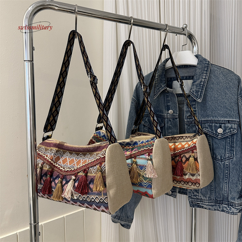 Ethnic shoulder small square 2024 new popular Bohemian style simple and niche crossbody travel women's bag#15 swissmilitary