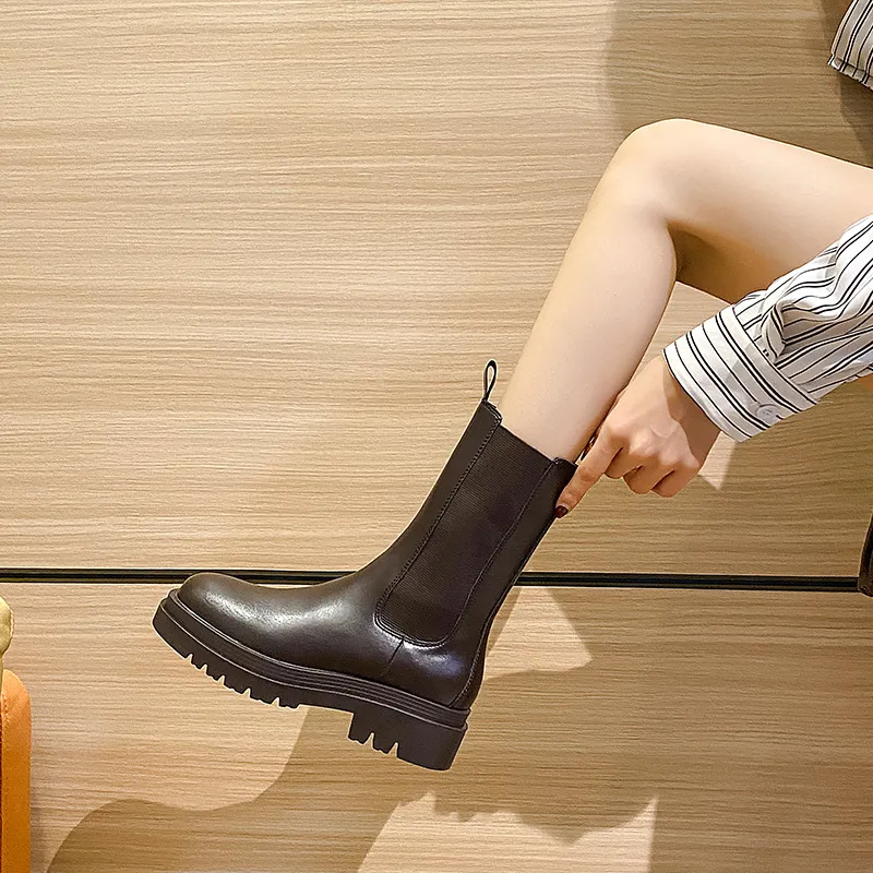 2024 New Brand Round Toe Platform Womens Boots High Top Winter Fleece Warm Shoes Anti-Skid Woman Booties Botas