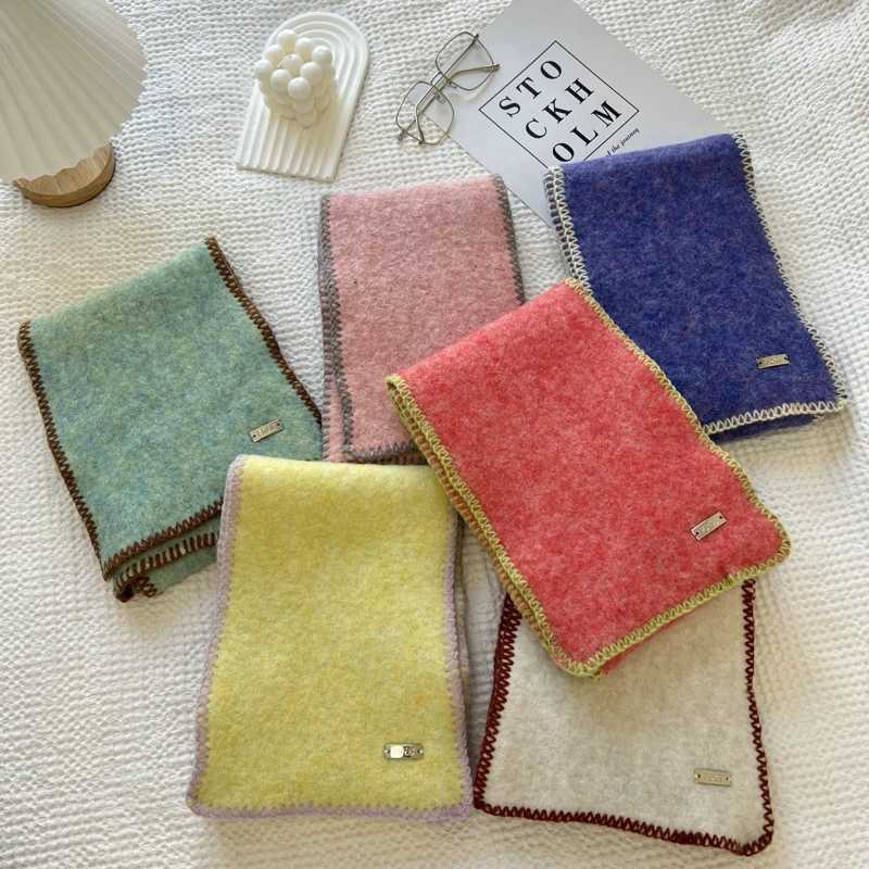 Korean version solid color scarf Fem cute girl autumn and winter dopamine colored thick warm knitted scarf X241017