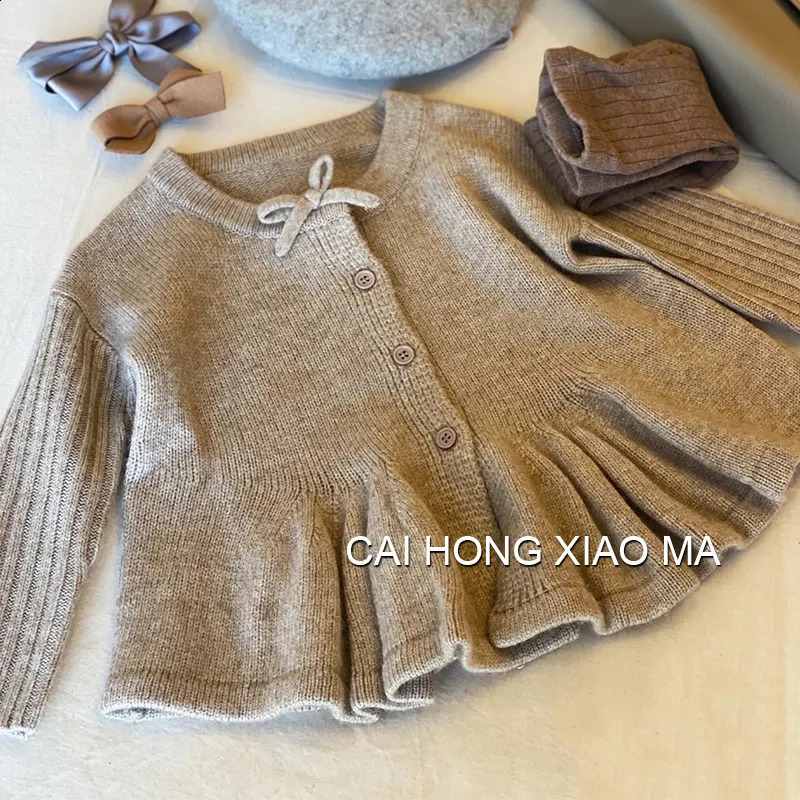 Kids Long Sleeve Warm Coat Girls Round Neck Single Breasted Cardigan Autumn Winter Children Knitted Cute Sweater 12M6Y 241017