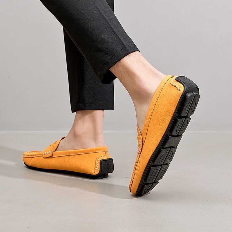 Luxury Yellow Leather Casual Shoes Men Loafers Comfortable Slip- Flat Shoes Men Big Size 38-49 Mens Designer Shoes XJ250614