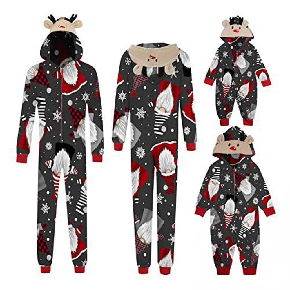 Christmas Family Pajamas Cute Deer Ear Hoodies Full Print Hoodies Mother Father Children Match Set Christmas Pajamas W241015