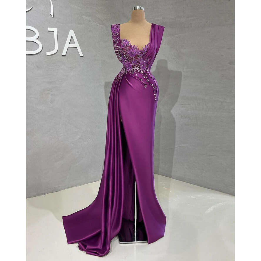 Size Arabic Plus 2022 Aso Ebi Purple Mermaid Urious Prom Dresses Beaded Crystals Evening Formal Party Second Reception Birthday Engagement Gowns Dress