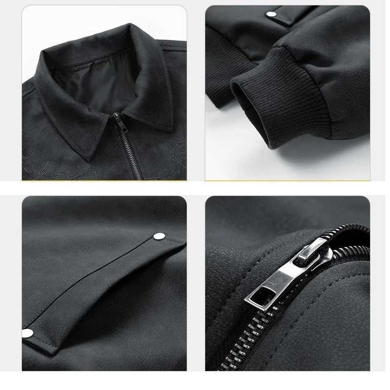 Leather Jacket Men Embroidery Fashion Biker Faux Leather Jackets Pu High Street Outwear Autumn Winter Coats Man Motocycle Jacket X241017