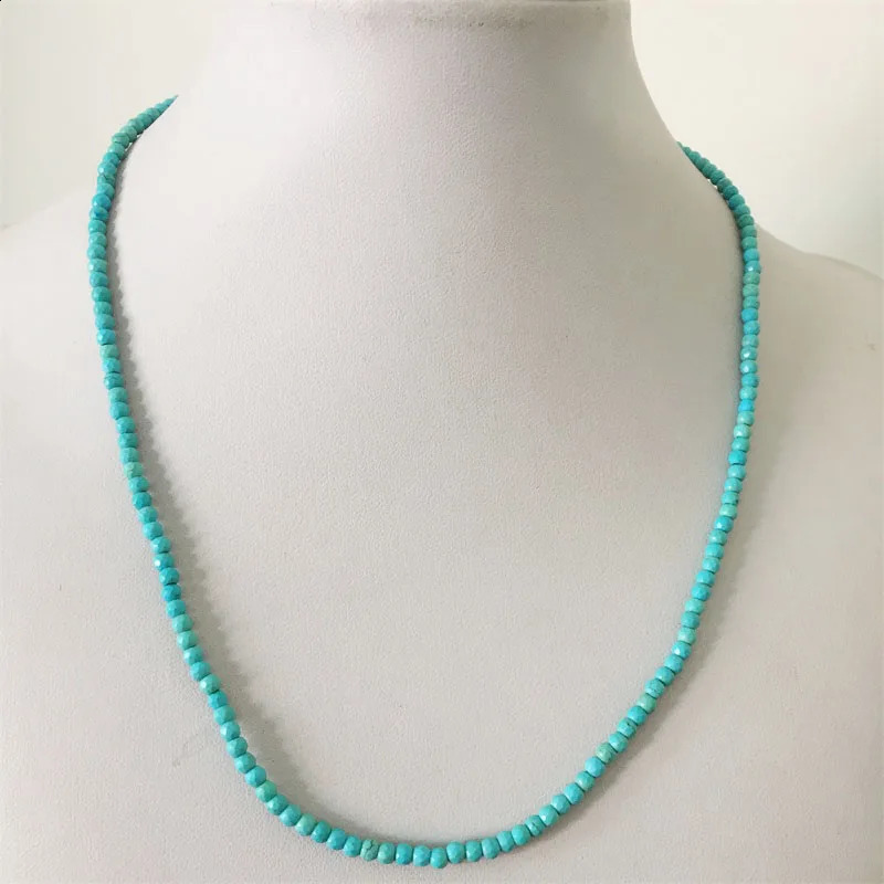3MM 4MM Facial Turquoise Necklace Gemstone Natural Stone Beads Kaolin Womens Unique Retro BOHO Adjustable 241017