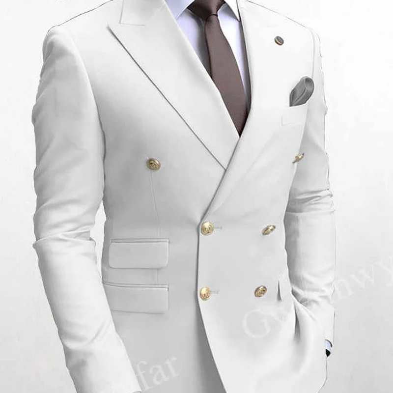 Double Breasted Suits for Men with Peaked Lapel Slim Fit 2 Piece Wedding Tuxedo Man Fashion Male Prom Costume Jacket Pants