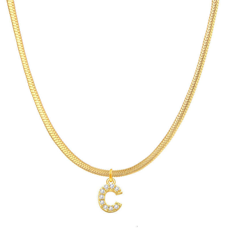 26 letter adjustable titanium steel necklace French flat snake bone collarbone chain stacked dia pendant Friends Gift