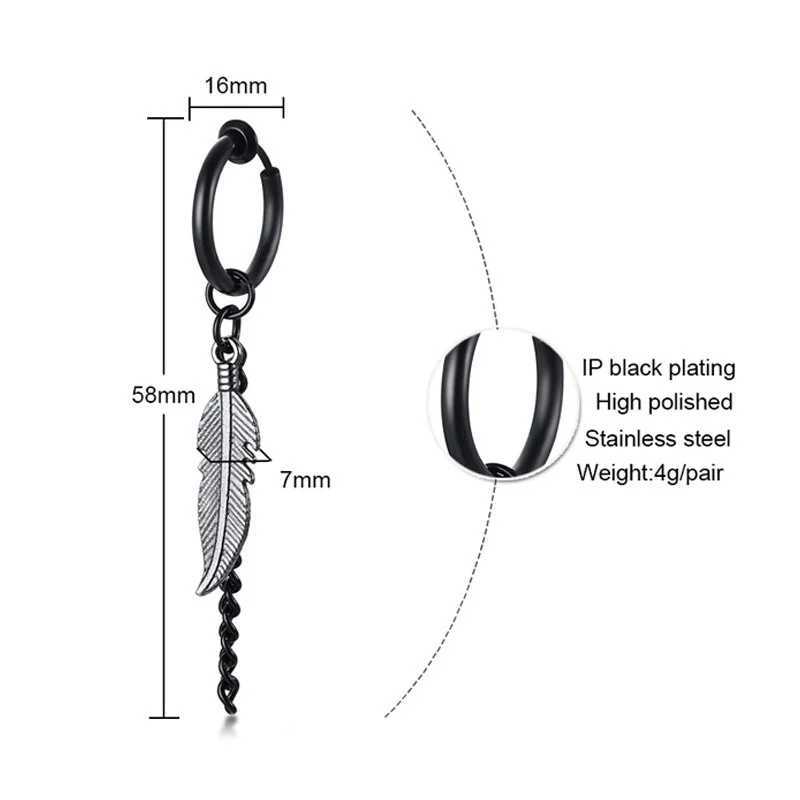 Vnox Punk Womens Clip Earrings Black Stainless Steel Earring Accessories Gothic Rock Hip Hop Earrings 1 piece W241017