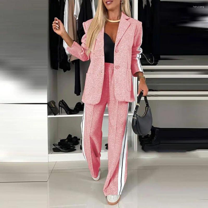 Striped 2-Piece Women's Pants Set: Elegant Shirt, Wide-Leg Trousers, Formal Jacket