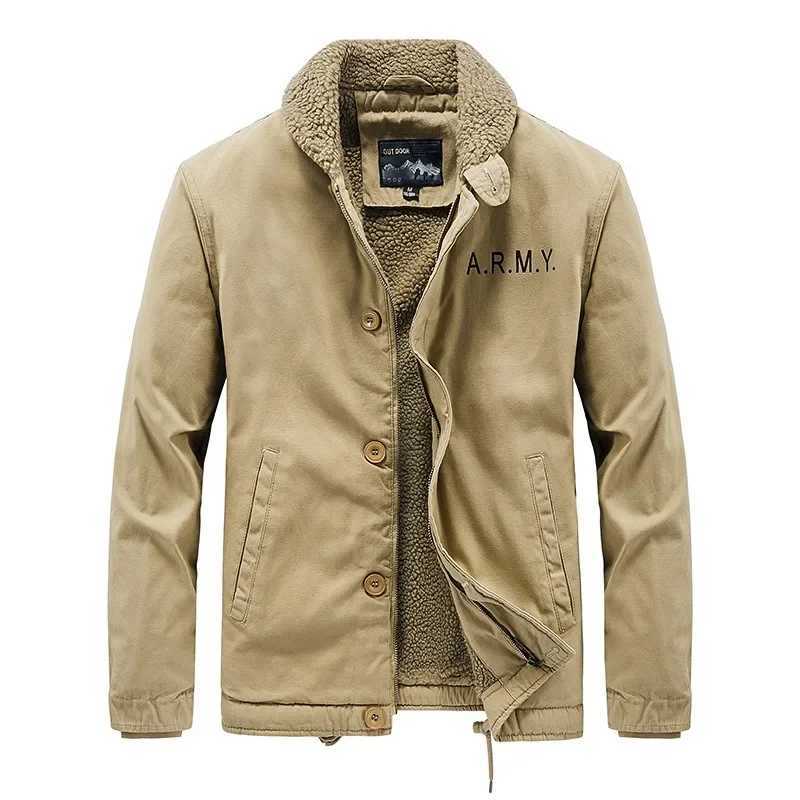 Wool short sleeved mens winter thick fur collar plush workwear pilot jacket cotton coat X241017