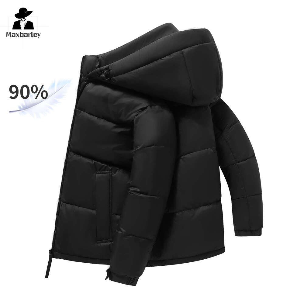 Men's Hooded Casual Short Splicing Thick White Duck Down Warm Coat Trendy Male Ski Lightweight Winter Jacket