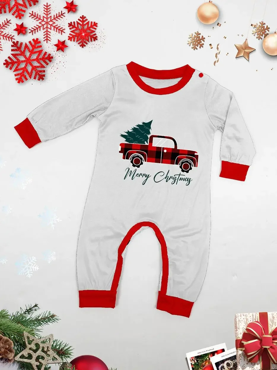 Cartoon Plaid Christmas Clothing Set for Family Adults Kids Matching Outfits Casual Soft 2Pcs Suit Baby dog Romper Xmas Look 241017