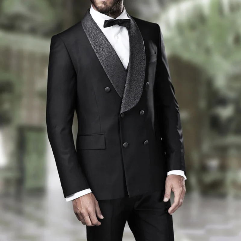 Double Breasted Wedding Tuxedos For Mens Groom Suits Slim Fit Floral Shawl Lapel Male Fashion Tailor Made 2 Pieces Jacket with Pants