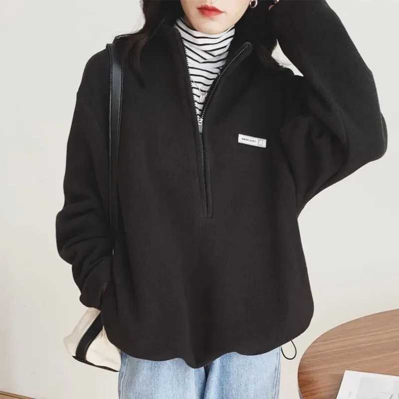 Half-high Neck Half Zipper Women Sweatshirts Solid Color Casual Warm Fleece Winter Daily Wear Thickened Women Winter SweatshirtsX241016