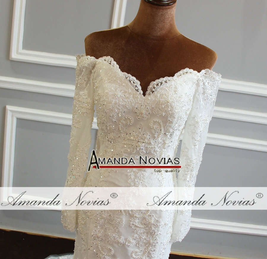 Wedding Gown With Detachable Skirt Full Lace Sleeves Bridal Dress