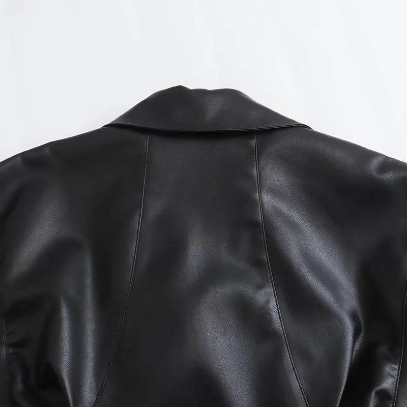 Leather Jacket Women's Black Outwear Solid Long Sleeve Top With Button Inszartrafs Chaquetas Mujer 2024 Inszartaf Coat