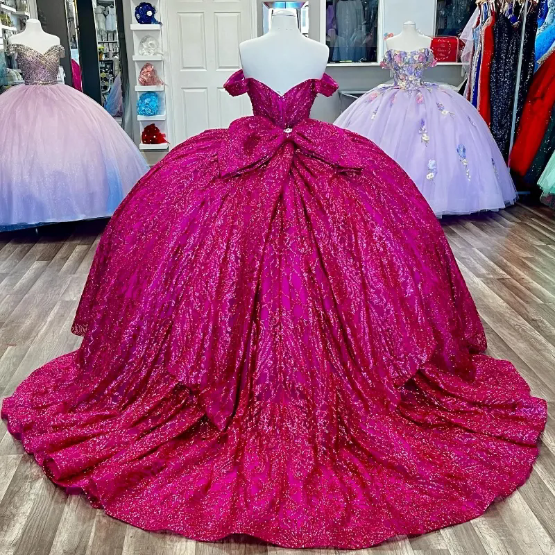 Fuia Princess Quinceanera Dresses Ball Gown Off The Shoulder Glitter Beads Corset Sweet 15 Vestidos Appliques De XV Anos Plus Size 6660312