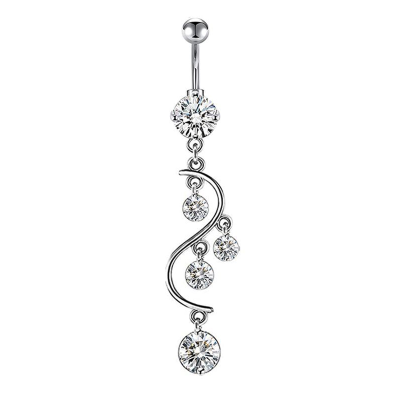 Zircon Crystal Belly Button Ring Dangle Wing Piercing Nombril Ombligo Surgical Steel Barbell Heart Round Navel Stud Body Jewelry