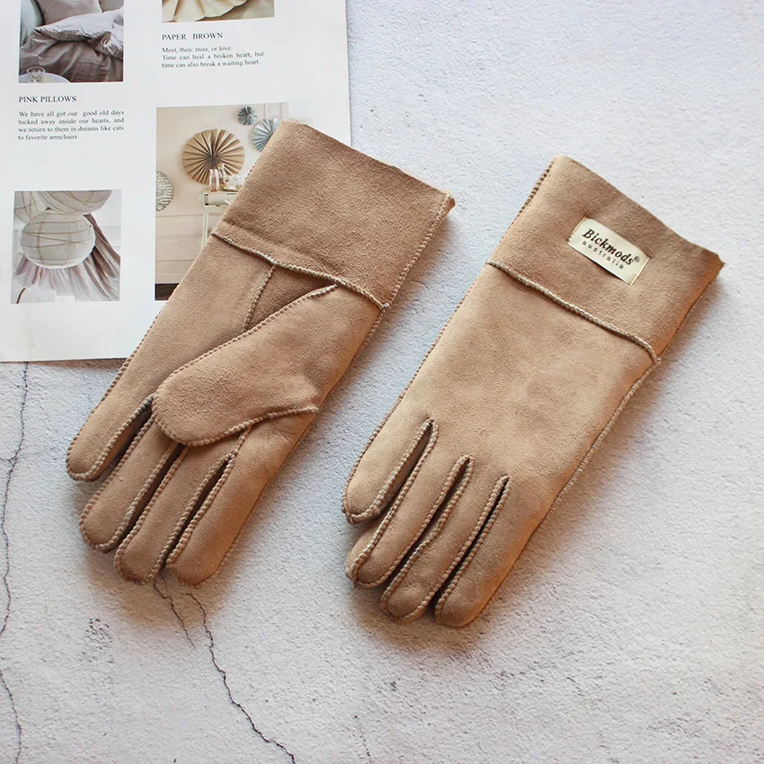Sheepskin Fur Gloves Women Thickened Winter Warmth Outdoor Windproof Motorcycle Riding Color Leather Finger Gloves 241016