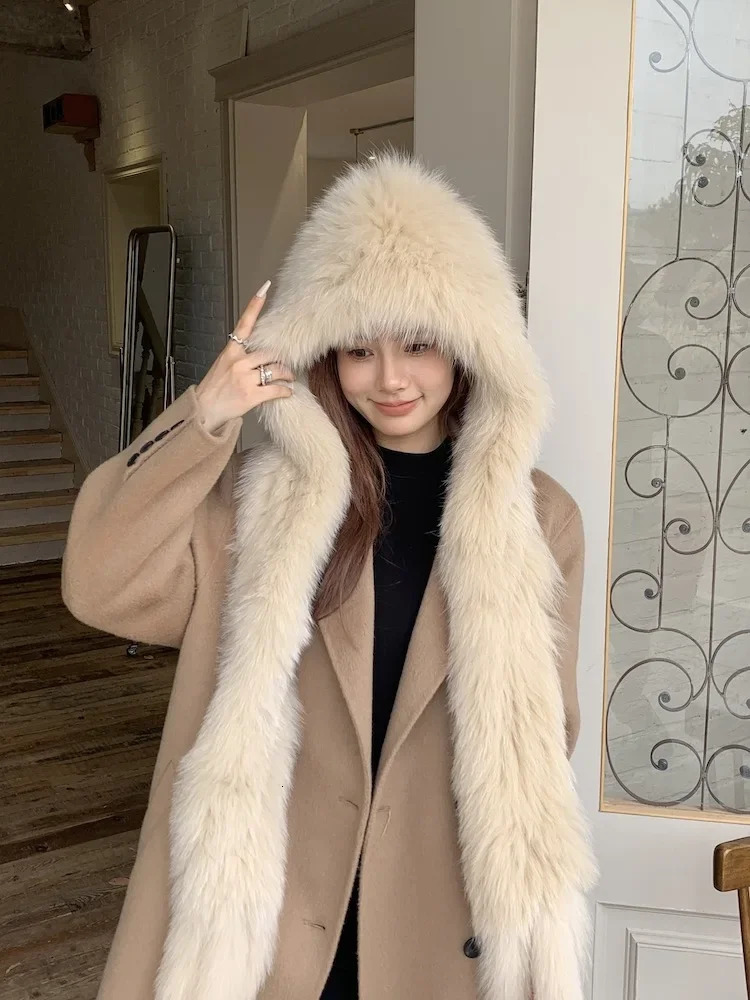 Fur Scarf Hat Integrated with Winter Warmth and Cold Protection Thick Korean Edition 241009