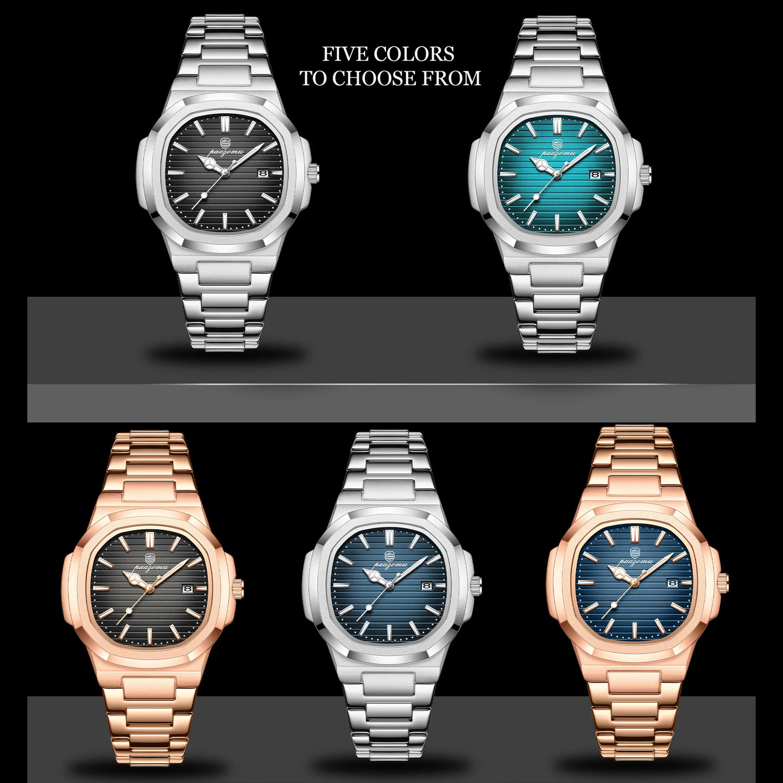PAAZOMU y mens watch waterproof luminous weekly stainless steel quartz reloj hombre clockbox 241009