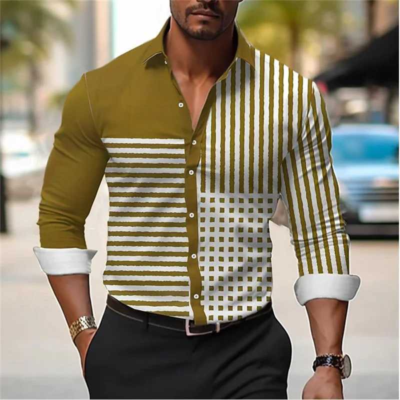 New Style Mens Line Plaid Shirt High Quality Lapel Long Sleeve Mens Social Shirt Clothing Slim Prom Shirt In Spring And Summer LX241017