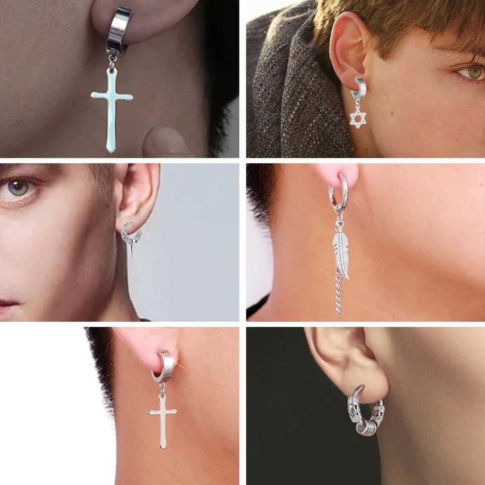 1 pair of neutral punk fashion cross pendant earrings clip non perforated earrings fake earrings mens jewelry daily wearing gifts W241017