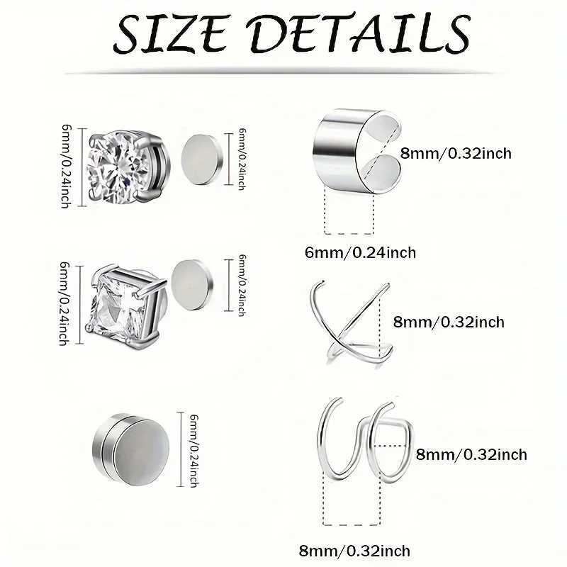 2PCS stainless steel magnetic fake earrings suitable for men women non perforated ear clips ear clips jewelry cufflinks spiral ring earrings W241017