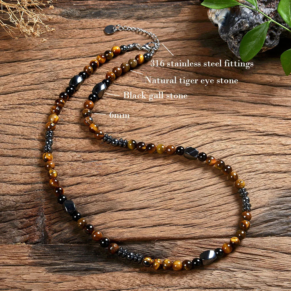 Natural Stone Retro Rural Bead Necklace Natural Coconut Shell Surfing Natural Tiger Eye Necklace Mens Tribal Gift 241017