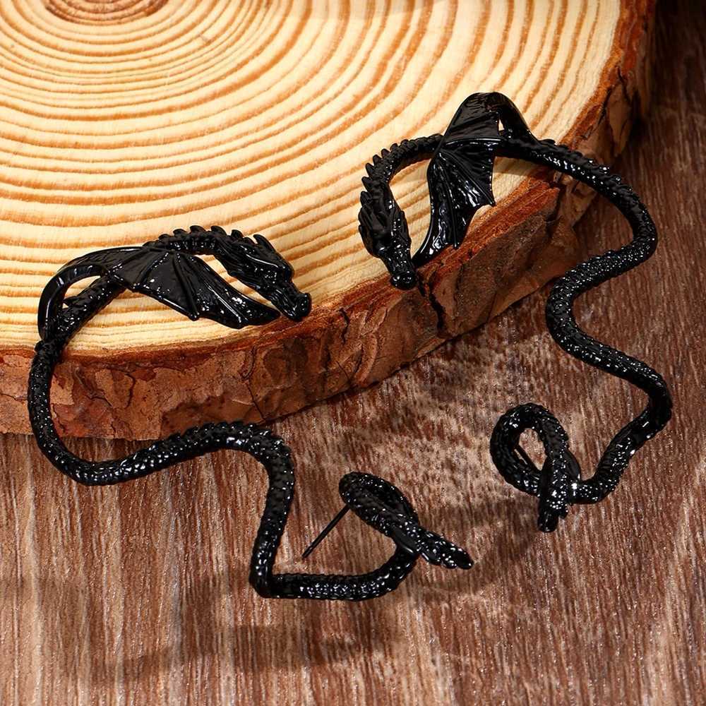 New Fashion Gothic Punk Retro Metal Wing Flying Dragon Earrings Cuff Earrings Suitable for Womens Party Jewelry W241017