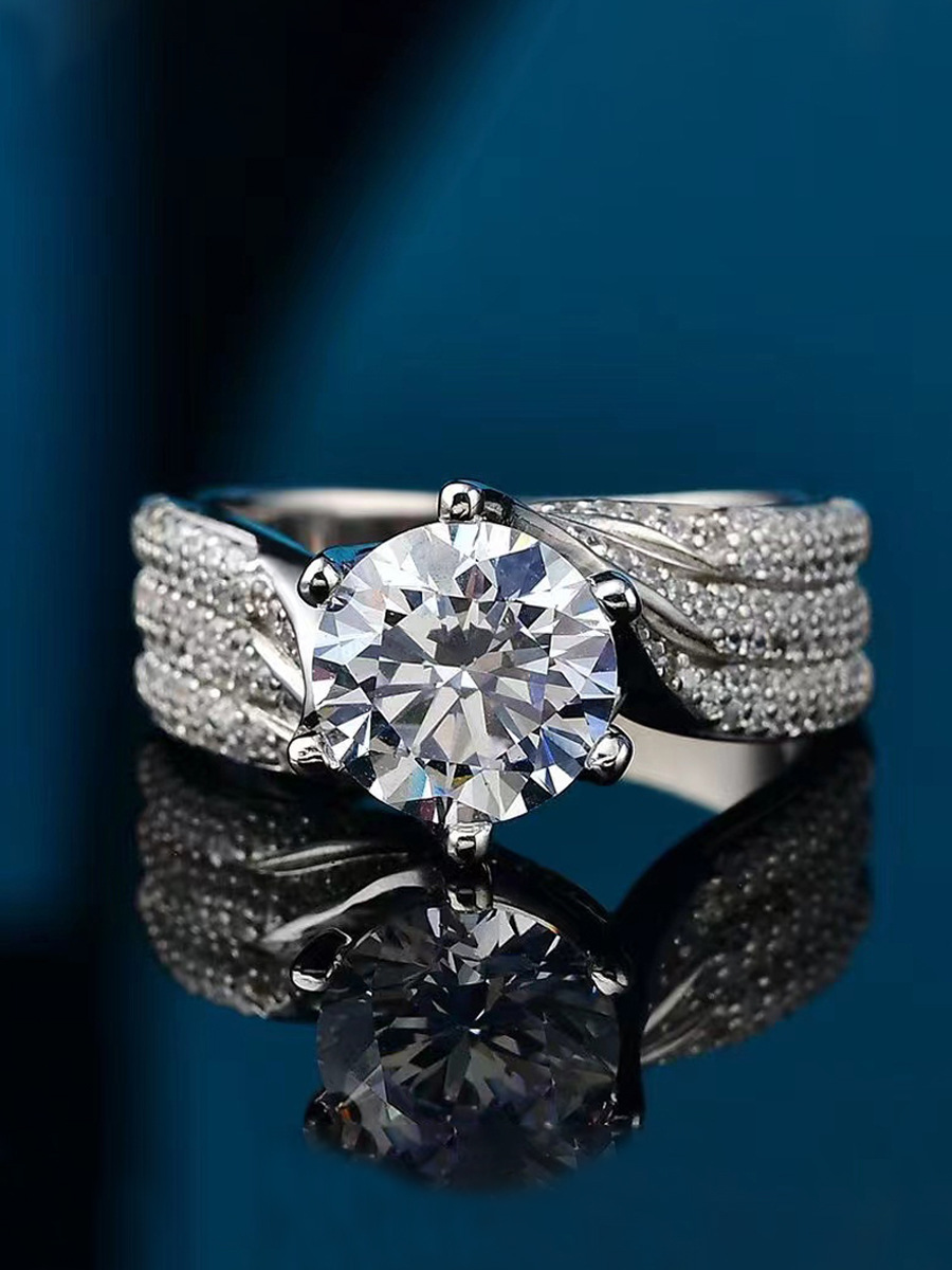 Solitaire Ring Women's Classic Six-claw Luxury Cluster wedding Ring Luxury 10mm Diamond Ring White Crystal Zircon Platinum Ring