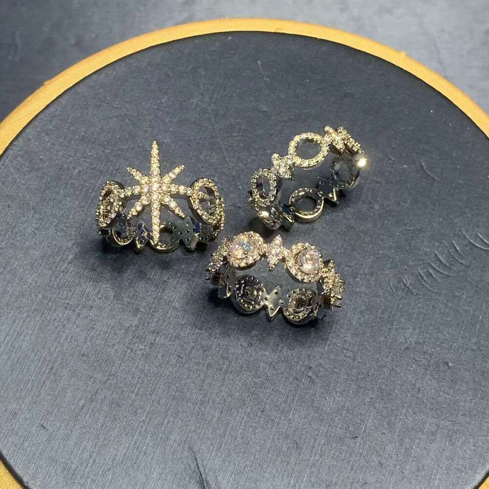 Version Meteor Female Octagonal Star Circle Rice Character Pair Full Diamond Elegant Ring
