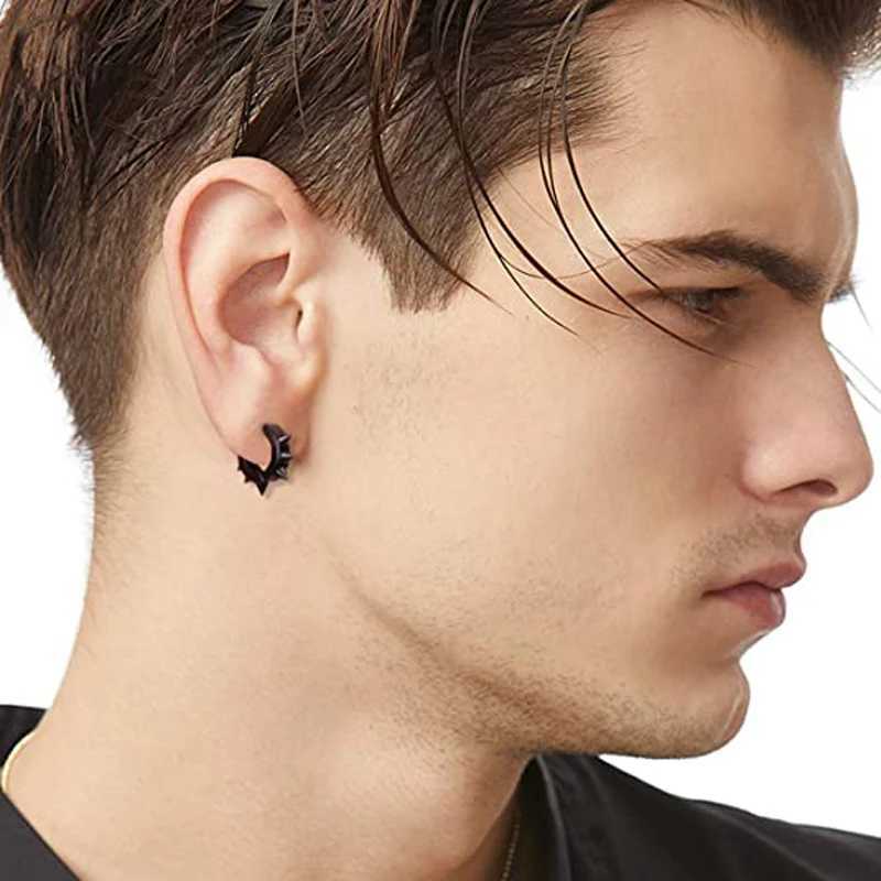 WKOUD 1/10 piece/1 set clip on ring earrings mens stainless steel fake perforated pendant earrings cross feather ear clip W241017
