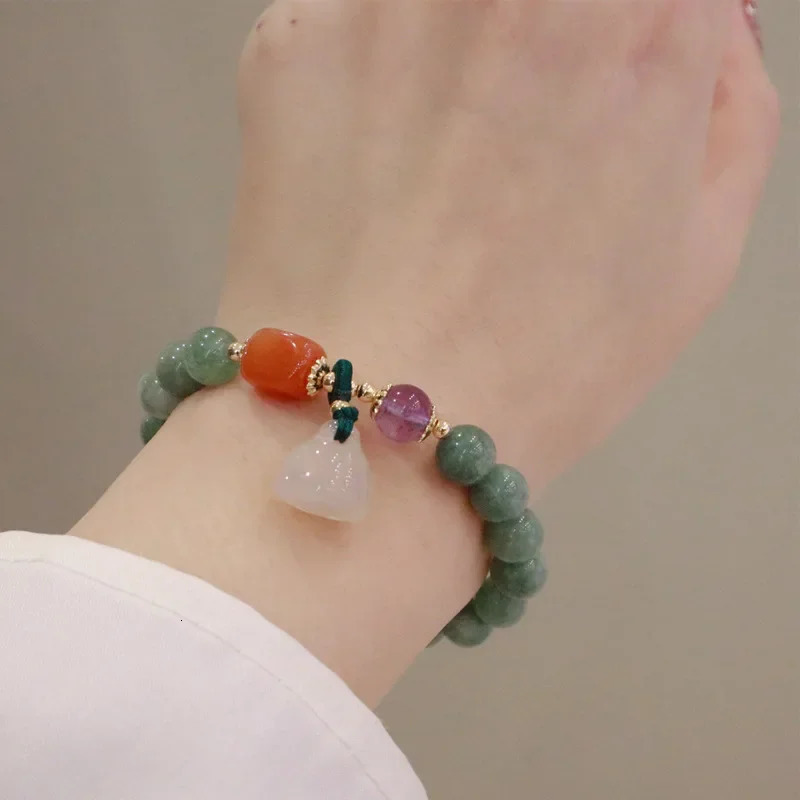 Ruifan Natural Chalcedony Lotus Charm Natural Jade Stone Bead Bracelet Womens Exquisite Jewelry Accessories YBR532 241017