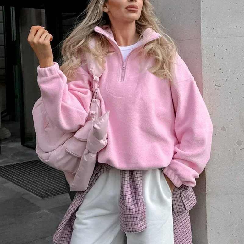 2024 Autumn and Winter New Style Fashion Lambskin Loose Lapel Pullover Hoodie Polar Fleece Blouse Sweatshirt Streetwear WomenX241016