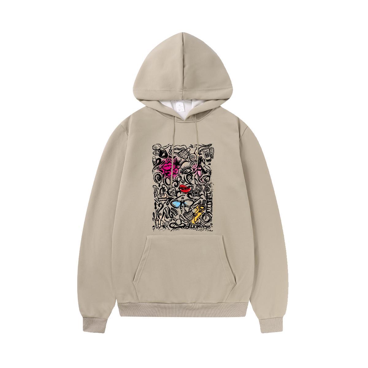 Stylist Unisex Sweatshirts Drawstring Long Sleeve High Quality Couples Hoodie Graphic Hoody Casual Daily Wear Thick Fleece