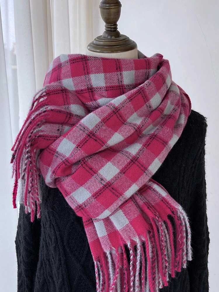 New Fashion Sweet Retro Scarf Winter Womens Preparatory Student Checkered Scarf Warm Pashmina Flawless Womens M Bag Shawl X241017
