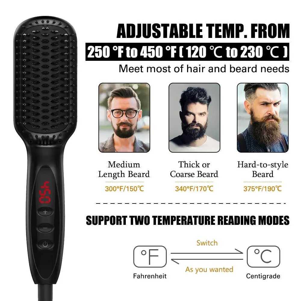 Hair Straightener Hair Beard Straightener Comb Electric Ceramic Straightening Brush Wet Dry Dual Use for Hair MoustacheXJ241016