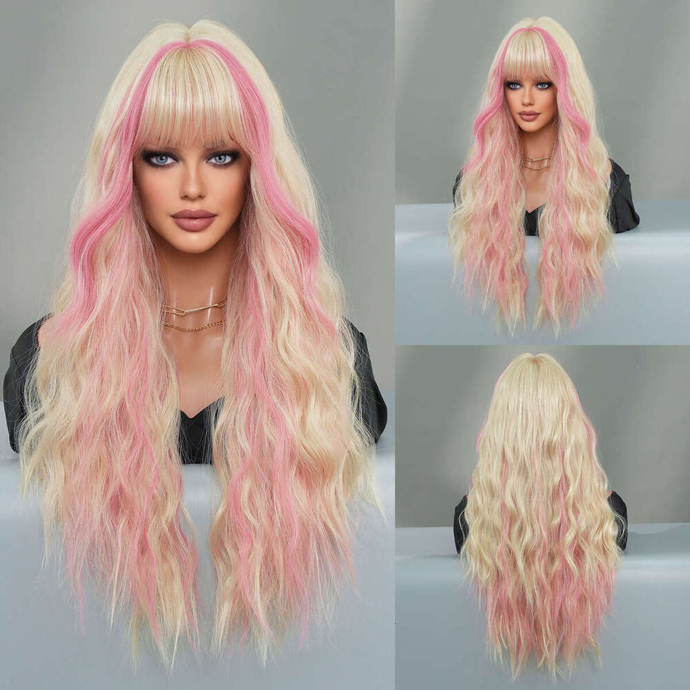 Women's Ed Gold Long Curly Hair Wig Big Wave Striped Wavy Skunk Wigs