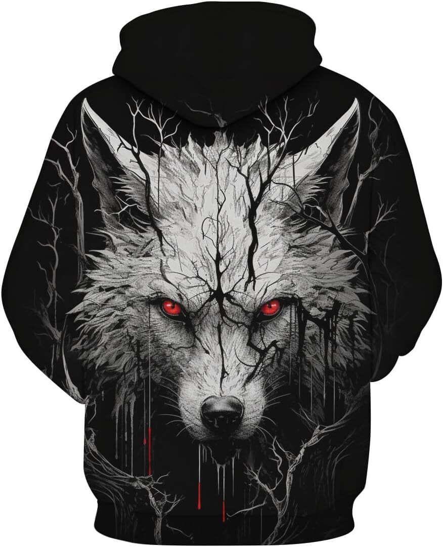 Hoodie for Mens Womens Mens Novelty Wolf Graphic Hoodies 3D Print Animal Fashion Pocket Sweatshirt Graphic Pullover Long Sleeve Warm