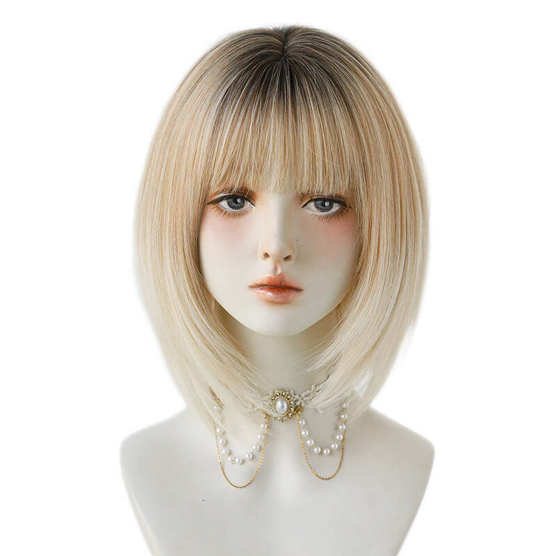 Fashionable Women's Headband White Brown Insbobo Short Hair Bangs Wig