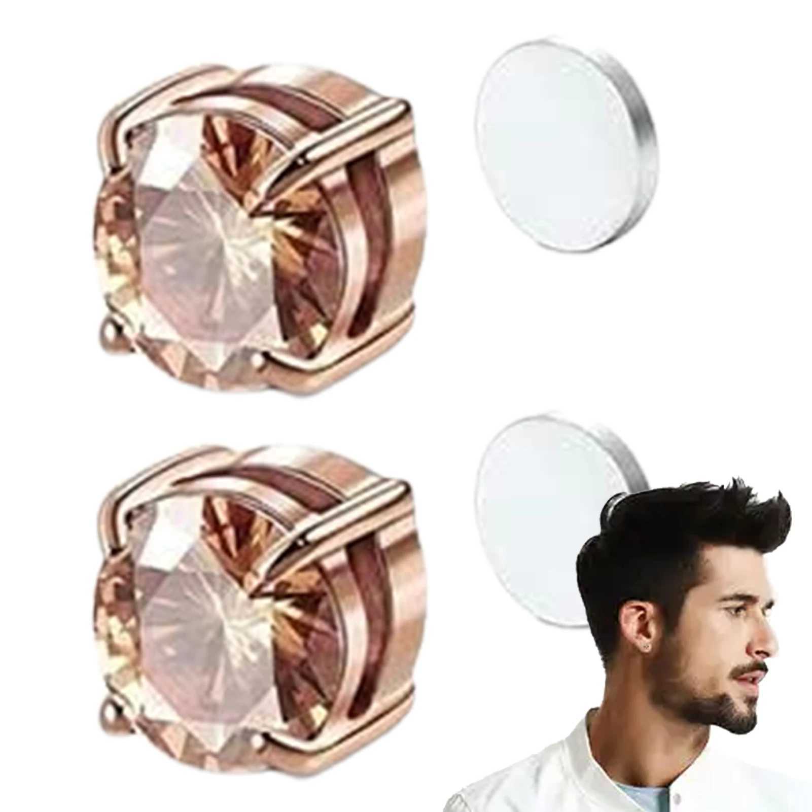 1 pair of crystal magnetic earrings easy to use suitable for women men punk round zircon magnetic earrings no perforated jewelry W241017