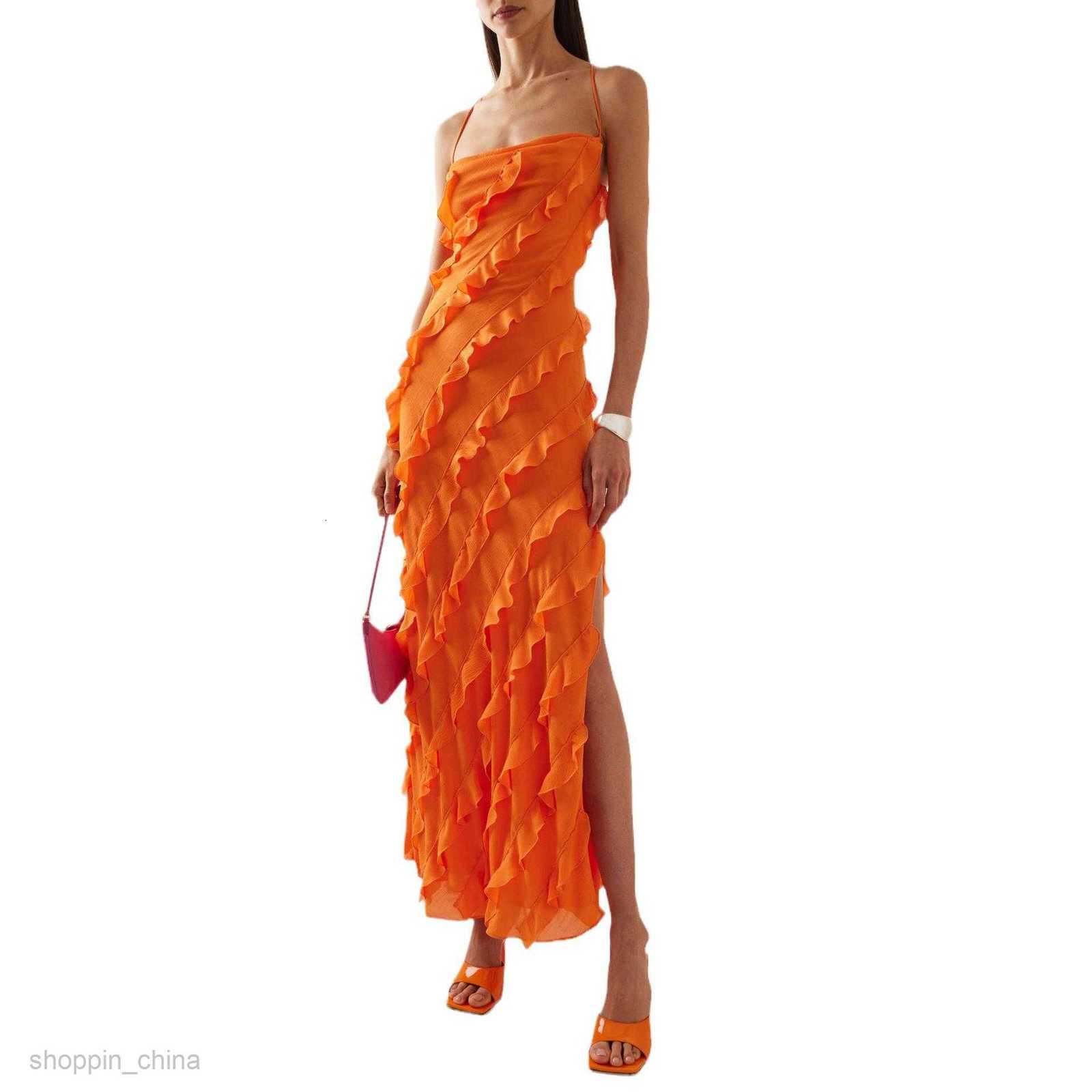 Basic Casual Women Dresses Summer New Style Dress with Mushroom Edge Strap Skirt and Split One Shoulder Dress