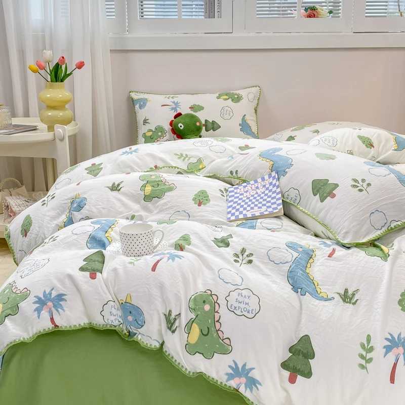 Cartoon Dinosaur Bedding Set Bed Flat sheet Pillowcase Twin Full Queen Princess Style Bed Linen Kids Girls Duvet Cover No FillerXJ241015