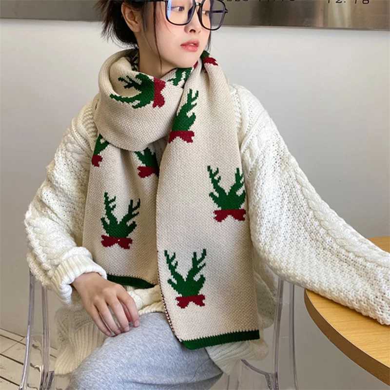 Christmas scarf warm fashion warm wool knitted scarf double-sided scarf holiday red black green cute scarf shawl X241017