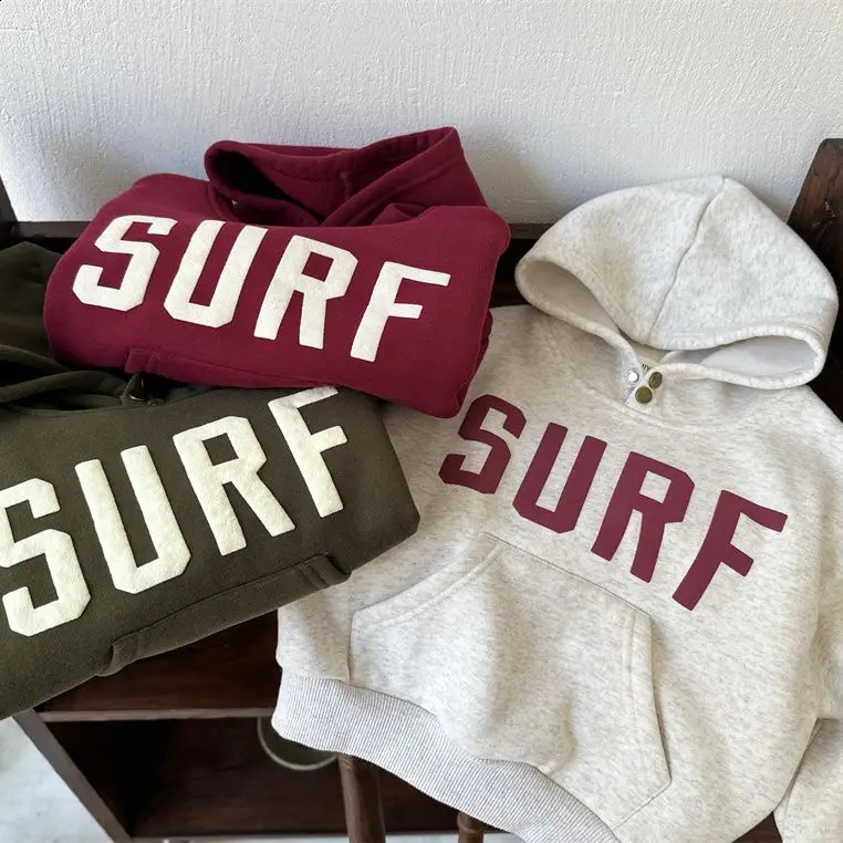 Childrens Boys Hooded Sweatshirt Loose Thick Western Style Letters Korean Fleece Kids Hoodie Winter Casual Baby Top 241017